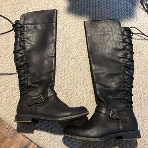 Black Knee-High Lace-Up Boots